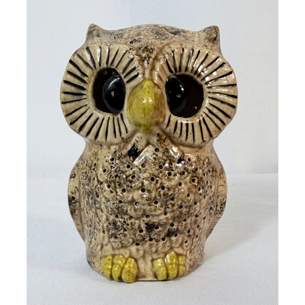 Barn Owl Candle Votive Cover Big Eyes Transparent 5" Luminary Mid Century 1970s